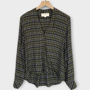 Anthropologie Cloth & Stone Stone Drape Front Plaid Top